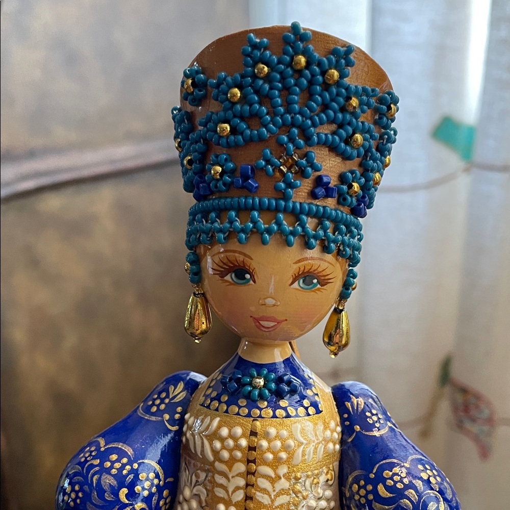 VTG Russian Wooden Painted Doll Tverskoy Ozor in Traditional Dress Signed Artist